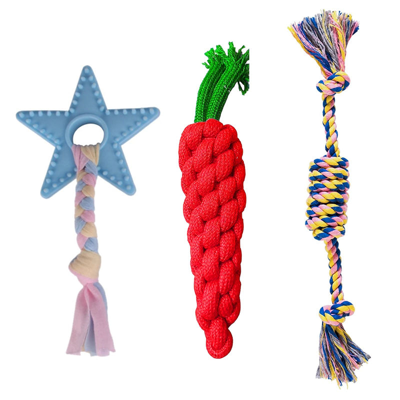 Dog Toy Set - Durable Rope & Rubber Toys (Pack of 3)