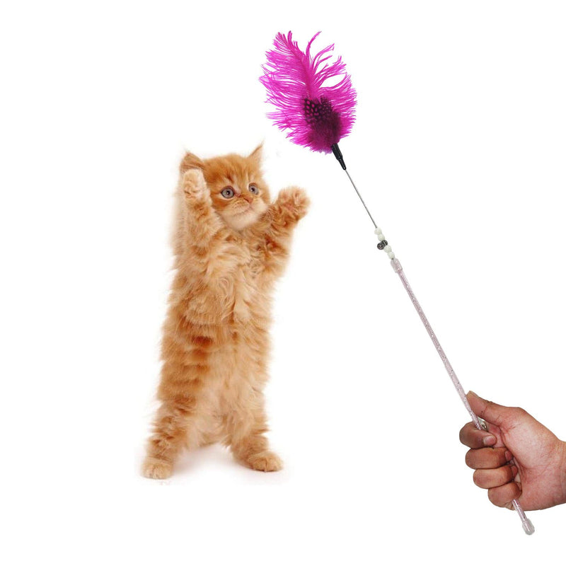 Emily Pets interactive Cat Feather Toys,Retractable Cat Wand Toy(Hot Pink)