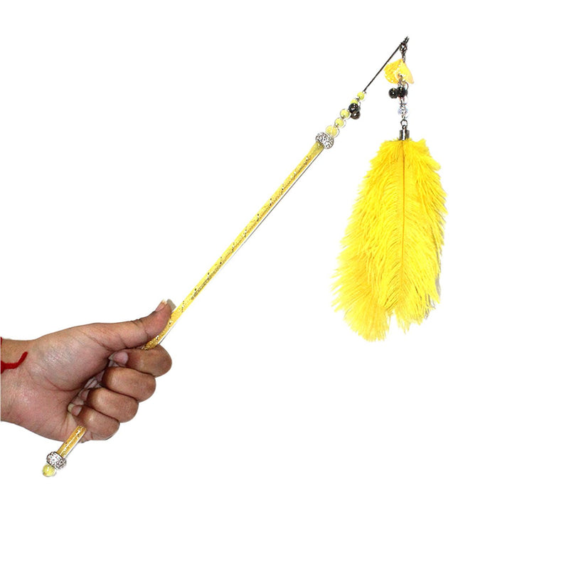 Emily Pets interactive Cat Feather Toys,Retractable Cat Wand Toy(Yellow)