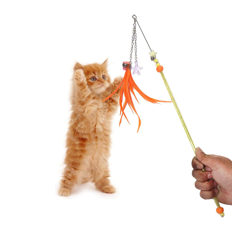 Emily Pets Elastic Polyster Fiber Braided Belt Plastic Cat Stick Toy with Bell(Orange,Green,Blue)