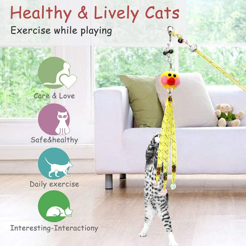 Emily Pets interactive Cat Feather Toys with Bell Cat Wand Toy(Pink,Green,Yellow,Purple)