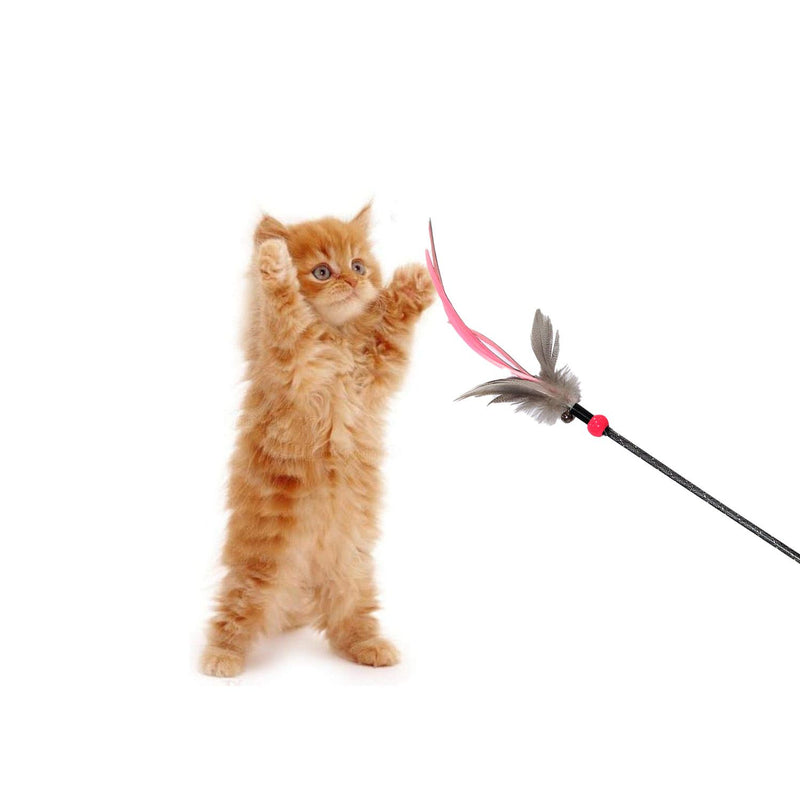 Emily Pets interactive Cat Feather Toys,Retractable Cat Wand Toy(Pink,Black)