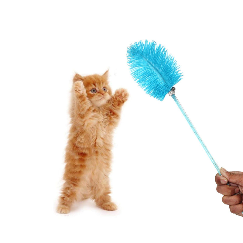 Emily Pets interactive Cat Thread Feather Toys,Retractable Cat Wand Toy(Light Blue)
