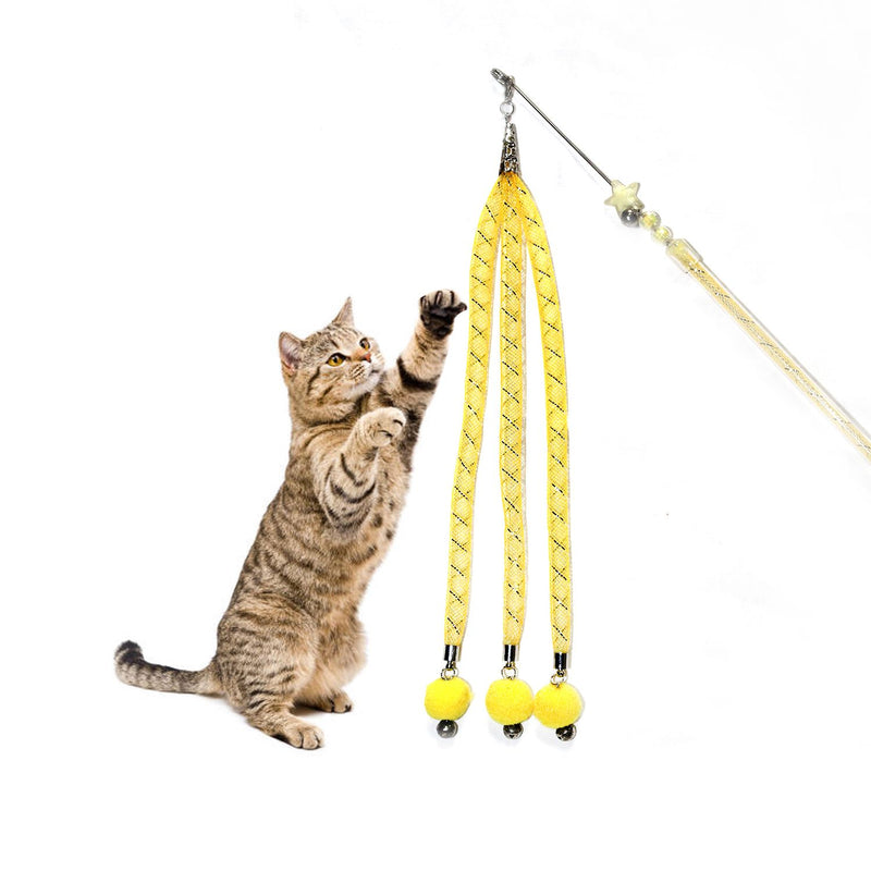 Emily Pets interactive Cat Feather Toys,Retractable Cat Wand Toy (Pink,Yellow,Green)