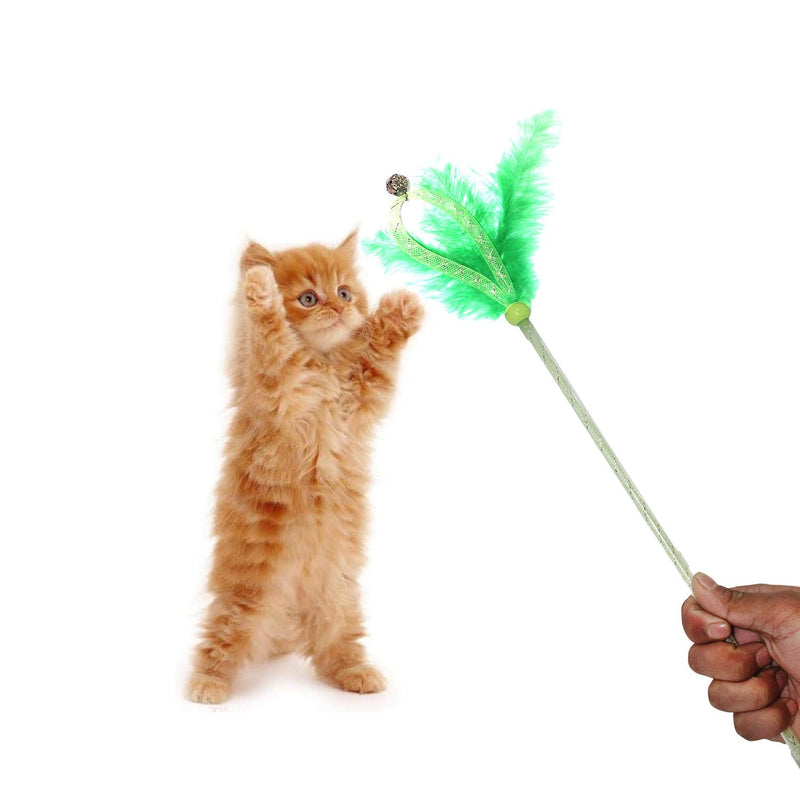 Emily Pets Nylone interactive Cat Toys with Feather and Bell,Cat Wand Toy(Green)