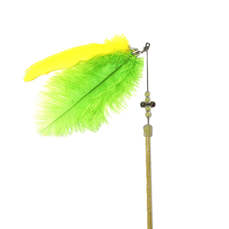 Emily Pets interactive Cat Thread Feather Toys,Retractable Cat Wand Toy(Green-Yellow)