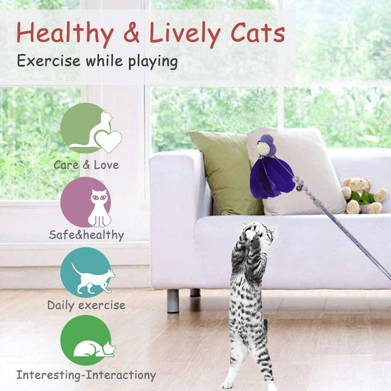 Emily Pets interactive Cat Natural Feather Toys with Bell(Green,Purple,Yellow,Pink)
