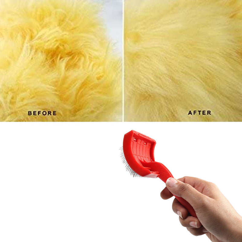 Emily Pets Sheepskin Rug Brush and Cleaner Pet Slicker Brush For Cats & Dogs(Red Small)
