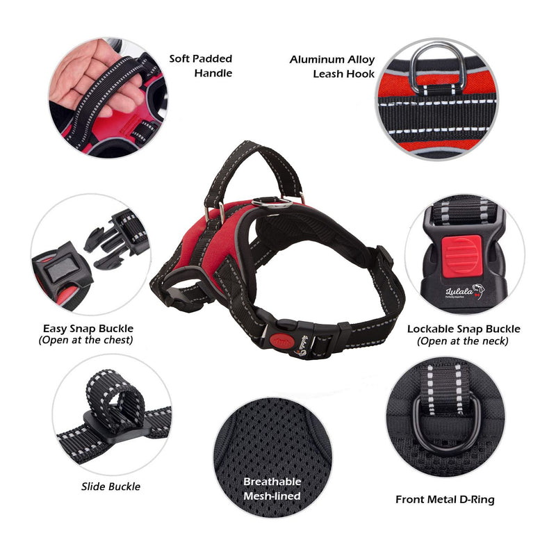 Lulala Dog Harness,No-Pull Reflective Breathable Adjustable Pet Vest with Handle(S,M,L,XL,XXL,Red)