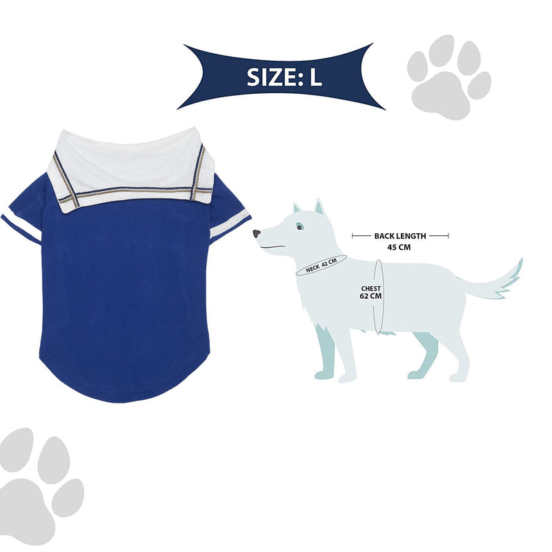 Lulala Dogs Summer Tshirt with Polo Collar Navy Captain Costume for Pets(Blue-White,S,M,L,XL,XXL)