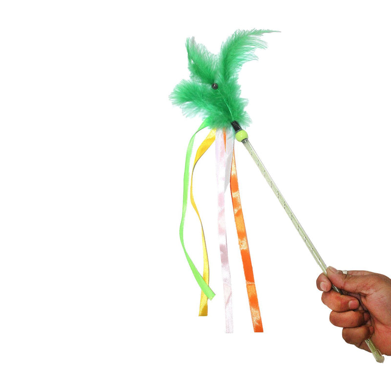 Emily Pets Indian Flag Ribbon Modern interactive Cat Feather Toys(Green)
