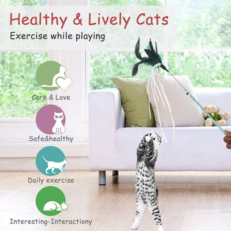 Emily Pets interactive Cat Feather Modern ToysBell,Cat Wand Toy Worm Feathers Teaser(Green)