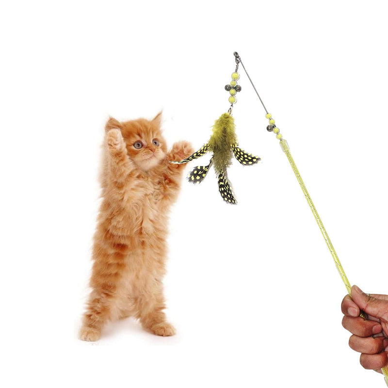 Emily Pets Detachable Cat Wand Toy for Indoor Cats Interactive Cat Turkey Feather Toys(Green,Blue,Red,Yellow,Multy)