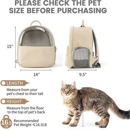 Emily Pets Pet Carrier Backpack -PU Leather Cat Frontpack Carrier Bag(S,Beige)