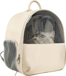 Emily Pets Pet Carrier Backpack -PU Leather Cat Frontpack Carrier Bag(S,Beige)