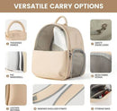 Emily Pets Pet Carrier Backpack -PU Leather Cat Frontpack Carrier Bag(S,Beige)